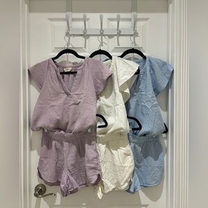 Universal Thread LOT of 3 matching short sets XS purple, white, blue